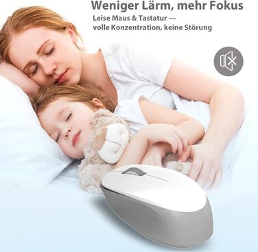 Бездротовий комплект клавіатури та миші Leadsail K786 з цифровою клавіатурою QWERTZ (німецька) - тиха клавіатура, 2.4 GHz, USB Nano приймач для ПК/ноутбука (сірий)