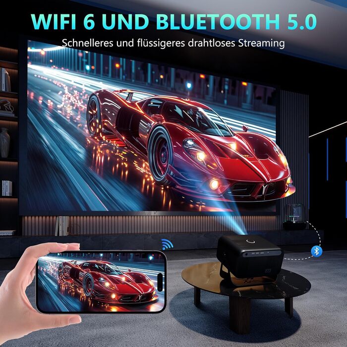 Beamer 4K для дому: 500 ANSI люмен, 1080P (підтримка 4K), автофокус, корекція трапецеїдального спотворення, WiFi 6, Bluetooth 5.0, Smart Beamer A-500ANSI