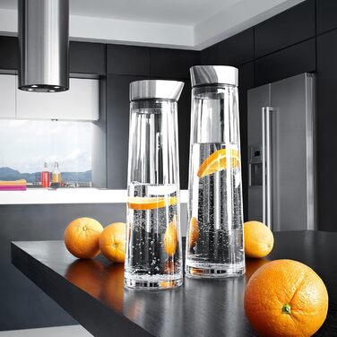 blomus -ACQUA- Water carafe made of glass, 1 liter capacity, glass carafe with high-quality stainless steel lid, drip-free pouring, exclusive optics (H / W / D: 30.5 x 9 x 9 cm, Clear, 63436)