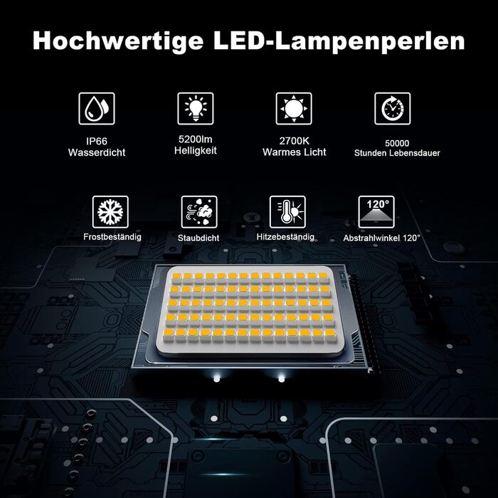 MEIKEE 60W LED Floodlights Outdoor Warm White 2700K 5200LM Super Bright 2 Pack Floodlights IP66 Waterproof Spotlights for Garden, Backyard, Driveway, Doors, Garage, Hallway