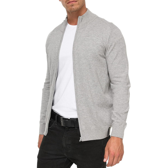Кардиган чоловічий Indicode з V-подібним вирізом та стоячим коміром, 80% бавовна, XXL, сірий мікс
