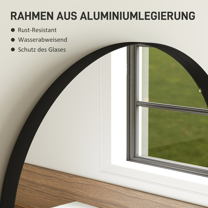 HOMCOM Curved Bathroom Mirror, 50 x 70 cm, Aluminum Frame Mirror, Decorative Mirror for Bathroom, Kitchen, Black