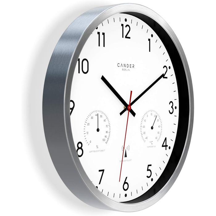 Cander Berlin MNU 3330 White Wireless Wall Clock with Temperature and Humidity Display, 12 inches (Ø) 30.5 cm