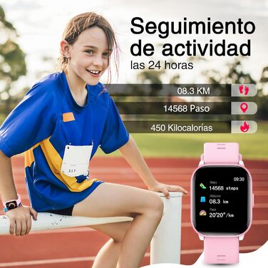 Дитячий розумний годинник для дівчаток та хлопчиків, 1.5' фітнес-трекер з 19 спортивними режимами, моніторингом сну, серцевого ритму, крокомером, IP68 водонепроникний, подарунок для дітей 6-15 років, рожевий