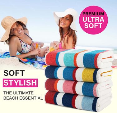 Рушники Casa Copenhagen Bora Bora – набір 4 шт. (76x152 см) з бавовни, Данія. Швидковисихаючі, для басейну, душу та ванни. Рожевий, червоний, жовтий, блакитний