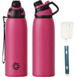 Stainless Steel Water Bottle 600 ml/800 ml/1 l with Magnetic Lid, BPA-Free, Insulated Water Bottle, Sports Metal Water Bottle, Hot and Cold Drinks, Vacuum Flask, Work, Travel (1000 ml, Pink-1)