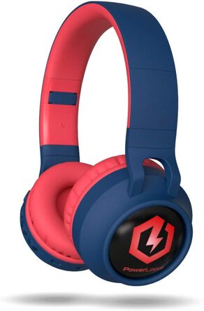 Дитячі навушники PowerLocus Bluetooth Over-Ear з LED-підсвічуванням та обмеженням гучності 85dB, з мікрофоном для телефону, планшета, ПК, ТВ (Синій/Червоний)