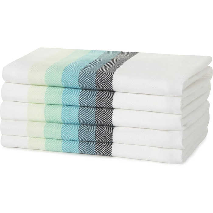 Sticky Toffee 100% Cotton Dishcloths, Multicolor Herringbone Pattern, Pack of 5 Dishcloths | 50 x 70 cm | Turquoise Blue | Absorbent Restaurant, Bar, Glass Kitchen Cloths