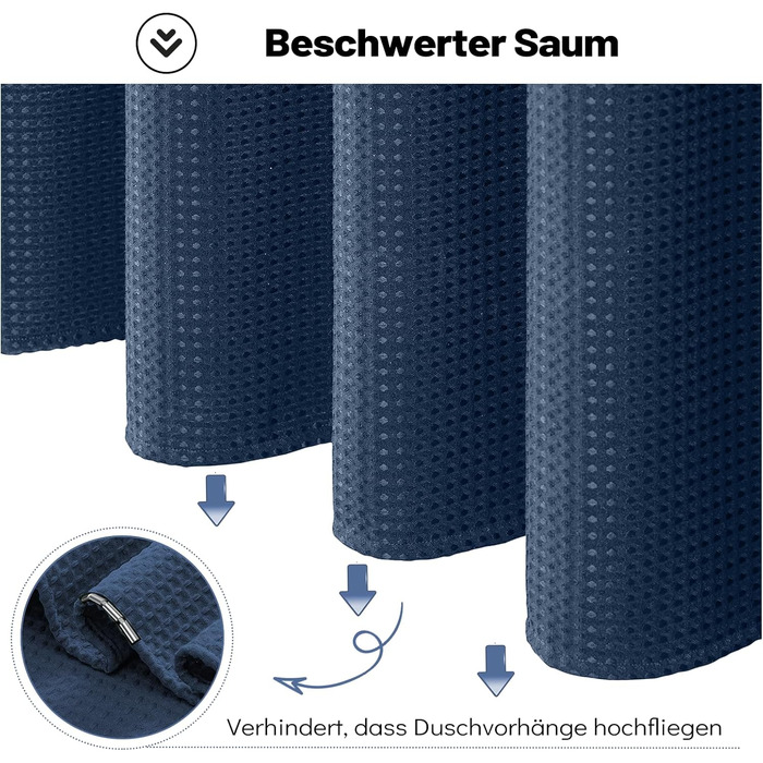 Шторка для душу BTTN, вафельна тканина, 180x200 см, антигрибкова, важка, водонепроникна, з 12 гачками, зелена, преміум-якість