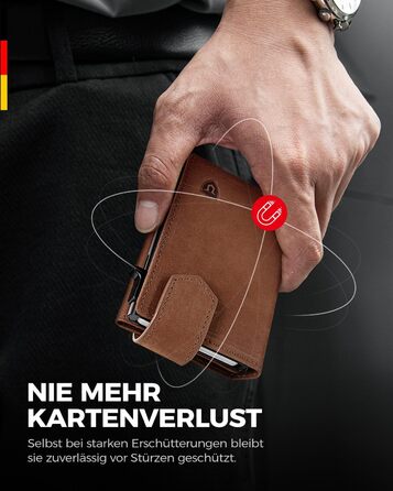 Чоловіче картхолдер LORZOR з магнітною застібкою: slim wallet з відділенням для монет, RFID захистом, вміщує 10 карт, коричневий