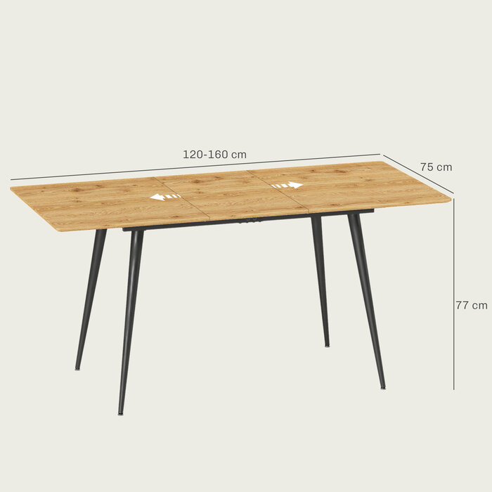 HOMCOM Extendable Dining Table - Seats 6-8, Kitchen Table with Sturdy Steel Legs