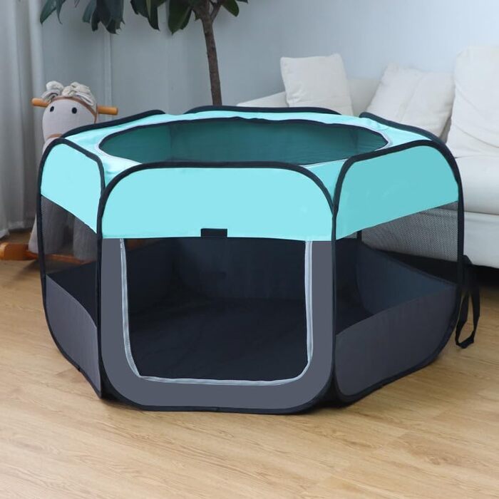 Переносний загін для собак та котів, переносна клітка для тварин, переносна клітка для вагітних котів та собак, клітка для розведення собак, переносна коробка для тварин з сумкою (м'ятно-блакитний, L)