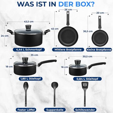 Набір каструль та сковорідок SereneLife 11 предметів: антипригарне покриття, для газових, електричних та керамічних плит, з аксесуарами, без PFOA/PFOS, чорний Azul Oscuro