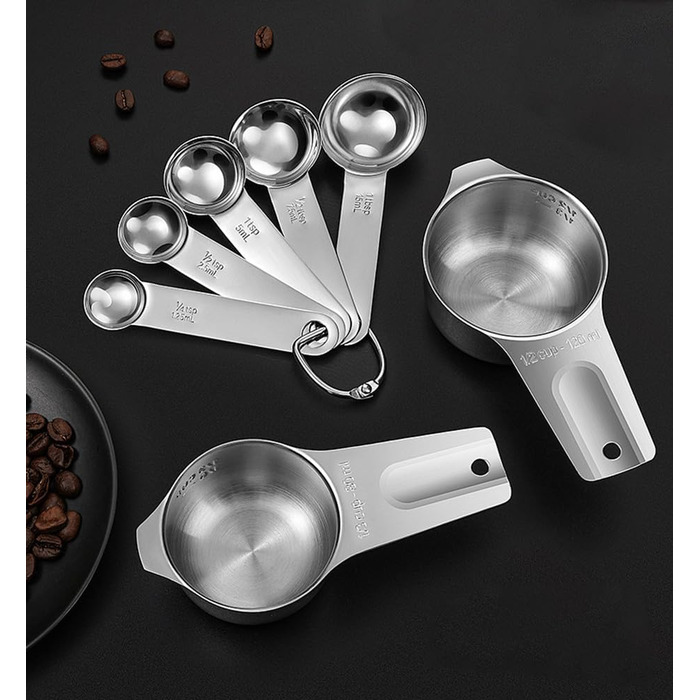 Measuring Cups and Spoons Set, Durable, 304 Premium Stainless Steel, Measuring Cups, Measuring Spoons, Kitchen Gadgets for Cooking, Baking (Large)