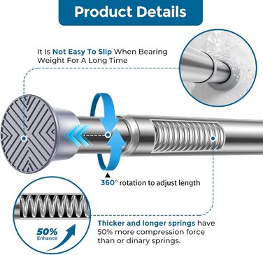 Штанга для штор без свердління AIZESI 60-120 см, телескопічна, срібна, 1 шт. - для вікна, шафи, ванної кімнати