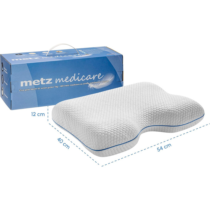 Ортопедична подушка metz medicare Elena з пам'яттю форми, проти хропіння, для шиї, 54x40x12 см, Німеччина