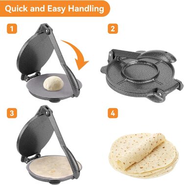 Пресс для тортилій та роті, 16.5 см, алюмінієвий, для тортилій, роті, кесадільї, бурріто, емпінад, з ручним притисканням