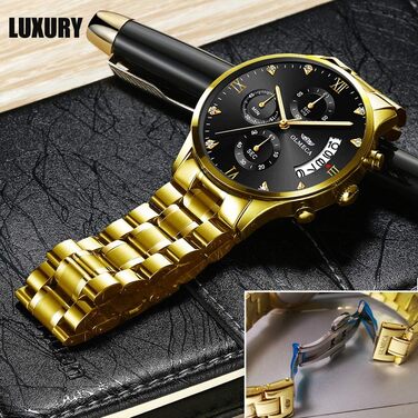 Годинник чоловічий DREAMING Q&P на зап'ястя з нержавіючої сталі, аналоговий кварцовий хронограф, багатофункціональний, кришталевий, чорний (Schwarz-2)