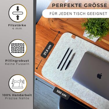 Підкладка на стіл Kontor28® з фетру (Німеччина) 80x37.5 см, сіра. Антиковзка, миється, з переробленого PET-фетру