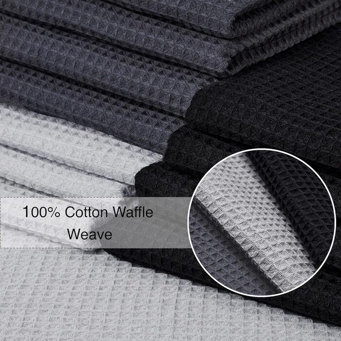 Encasa XO Kitchen Towels and Washcloths made of Cotton | Multicolor 3 | Waffle and Flat Weave Dishcloth | Dish Towel Set | 70x45 cm | Reusable and Quick-Drying 12-Piece Set