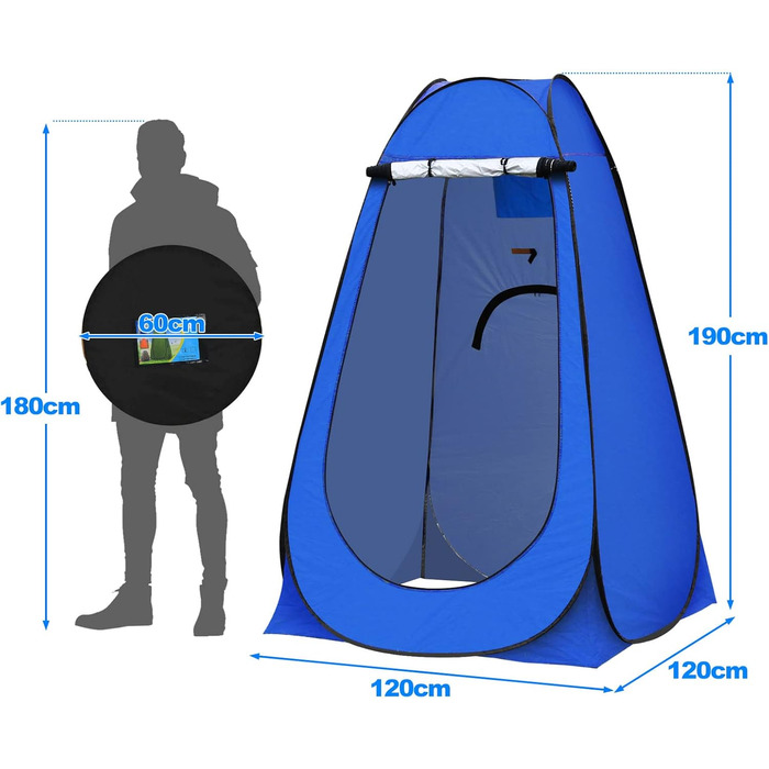 Намет для туалету та душу TUKAILAI для кемпінгу, Pop-Up, 120x120x190 см, блакитний