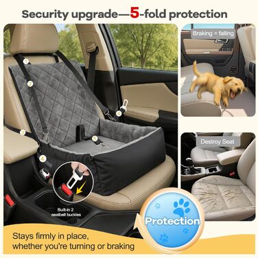 Автокрісло для собак SIVEIS – зручне ліжко з плюшу та кишеню для зберігання, чорне