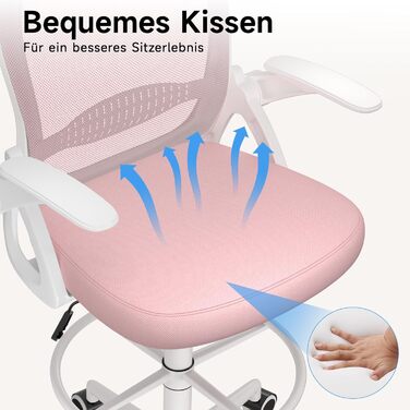 Ергономічне крісло Rattantree для офісу та дому: дихаюча спинка, регульована висота, підніжки, ротаційне крісло (Рожеве)