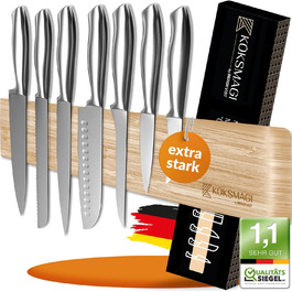 KÖKSMAGI® Bamboo Magnetic Knife Strip (40 cm) - magnetic knife rack with extremely strong magnet for heavy knives - self-adhesive (3M adhesive tape) & with drilling accessories