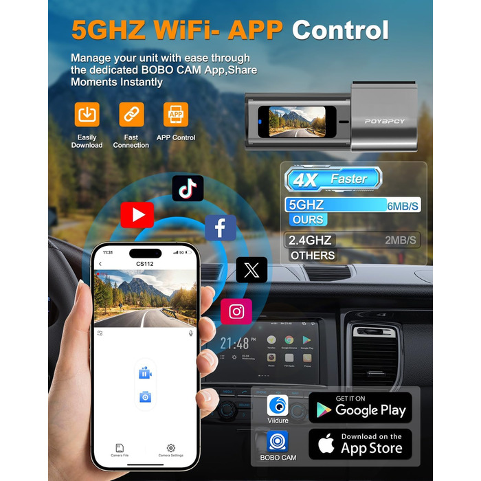 Відеореєстратор Auto Dashcam 4K WiFi з SD 64GB, 360° обертання, CPL, Super Night Vision, WDR, 170° та G-Sensor