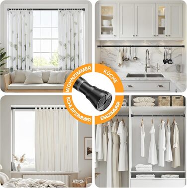 Тelescopic штанга для карнизів без свердління 120-200 см - для штор, душових перегородок, вікон, ванної кімнати (1 шт., чорний)