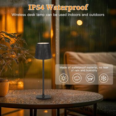 LED-лампа настільна бездротова диммируемая чорна з USB-C, сенсорна лампа з 3 колірними температурами, плавною регулюванням яскравості, регульованою висотою, IP54 вологостійка для внутрішнього/зовнішнього використання, чорна (нова версія)