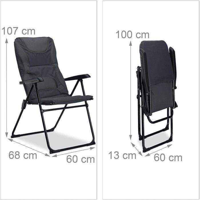 Крісло для кемпінгу Relaxdays COMFORT, з підлокітниками, регульоване, сіре