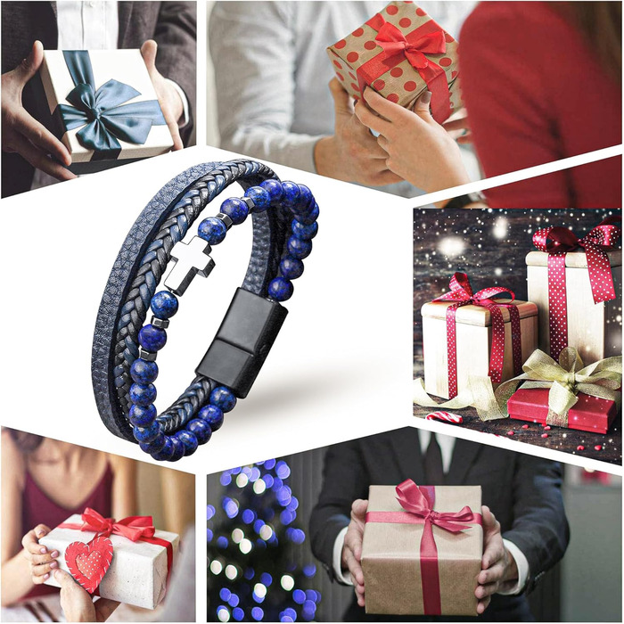 Чоловічий шкіряний браслет з хрестом, розарій, чорний/коричневий, аксесуар для чоловіків та хлопців