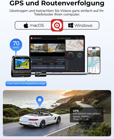 Відеореєстратор для авто Dashcam Auto Vorne Hinten 4K + 1080P з двома камерами, IPS-екран 2.4', SD 64GB, запис голосом, паркувальний режим, покращена нічна зйомка, WDR