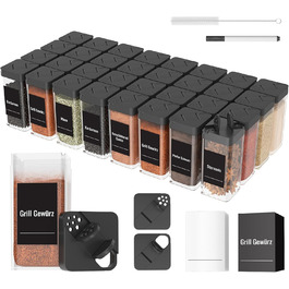 Набір баночок для спецій кутовий 12 шт. 120 мл з кришкою, чорний. Органайзер для спецій, баночки для приправ з дозатором, 36 етикеток