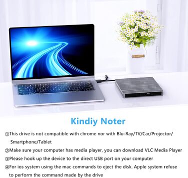 Зовнішній DVD-привід USB 3.0 та Type-C, портативний CD/DVD+/-RW записувач для ноутбука, ПК, MacBook, Windows, MacOS, Linux (Сірий)