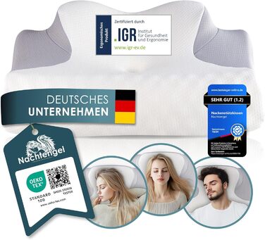 Angel Night Neck Pillow - Orthopedic Memory Foam Pillow, Ergonomic & Anti-Snore, for all Sleep Types (Back, Stomach & Side Sleeper Pillow) (1 Piece, white & gray, Pillow)