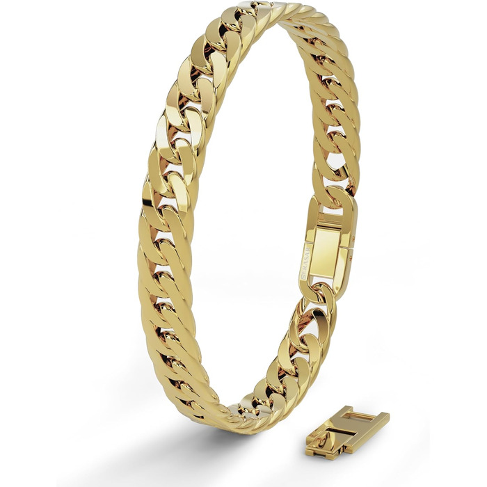 Браслет чоловічий SERASAR з нержавіючої сталі 316L, вологостійкий, надійний замок, 3 кольори, у подарунковій коробці (17см, Cuban, Gold)