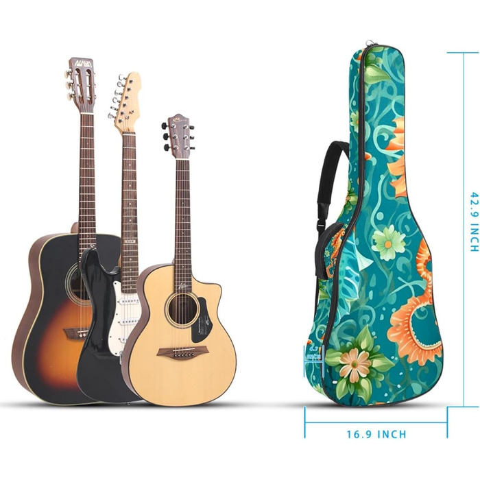 Чохол для акустичної гітари, 104 см, з регульованим плечовим ременем, Gigbag, Ocean Flower Seahorse, водовідштовхуючий, Oxford-тканина, товстий шар губки