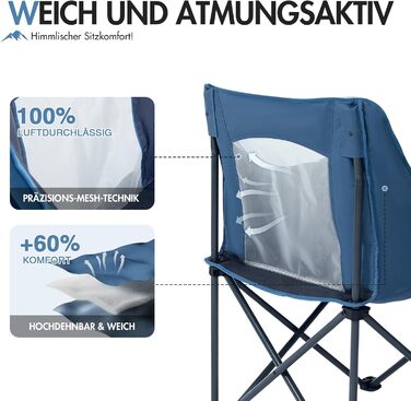 Крісло для кемпінгу складне, XXL, з підлокітниками, 150 кг, блакитне