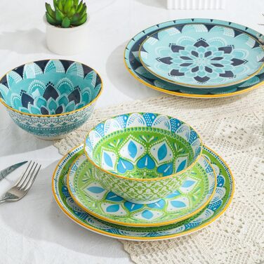 Набір посуду на 4 особи: 12-ти частинний сервіз з порцеляни, керамічний набір посуду, кольоровий дизайн, повний сервіз