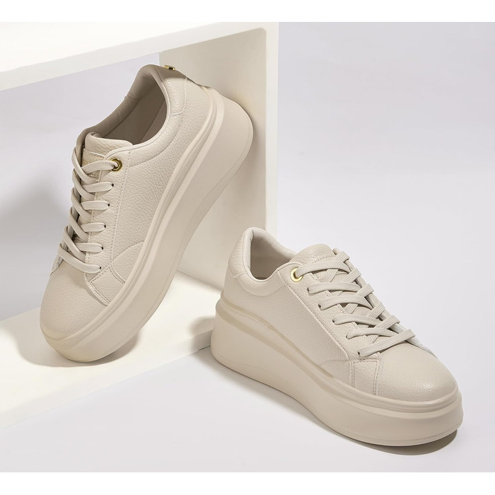 Жіночі кросівки на платформі LUCKY STEP, стильні кеди, класичні повсякденні туфлі, штучна шкіра, зручне взуття на кожен день (Бежевий, 37 EU)