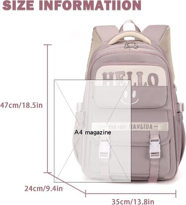 Шкільний рюкзак для дівчаток та хлопчиків-підлітків. Водостійкий рюкзак для школи, подорожей. Рожевий, з багатьма кишенями.