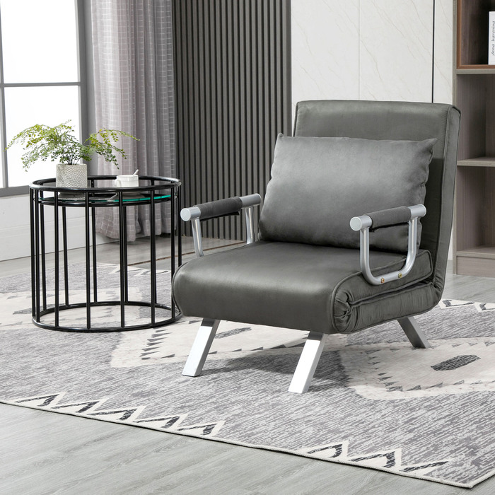 HOMCOM 3-in-1 Sleeper Sofa, Convertible Sleeper Chair, Guest Bed, Folding Mattress, Chaise Lounge, 65x69x80cm, Faux Leather, Grey