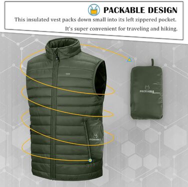 Стьобана жилетка чоловіча туристична 3XL, армійсько-зелена. З капюшоном, 5 кишень, для бігу, гольфу, походів, їзди на коні.