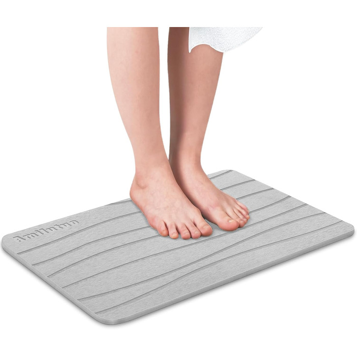 Amilutuo Badematte Stein, Diatomite Stone Bath Mat, Non-Slip Stone Bath Mat, Quick-Drying Stone Bath Mat (Dark Gray C, 60 x 39 cm) Dark Gray Curved Pattern 39x60cm