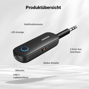 Bluetooth адаптер UGREEN 2-в-1 (передавач та приймач) для літака та аудіосистем, комплект 2 шт.