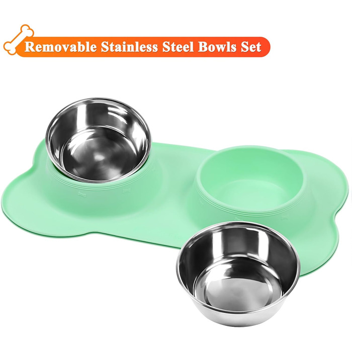 Миска для собак VIVAGLORY Splashfree - нерозливної миски для корму, з силіконовим килимком, нержавіюча сталь, S (1310 мл, м'ятний колір)