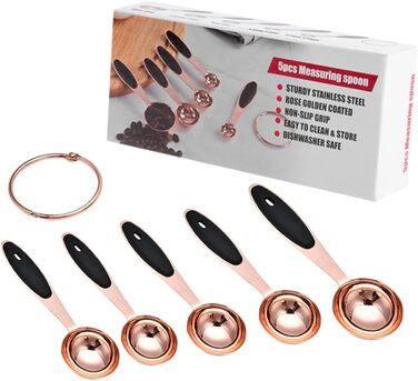 MAGICLULU Stainless Steel Measuring Spoon Set in Rose Gold - Kitchen Utensils with Precise Engraving for Baking and Cooking. Stackable Design, Compact Storage