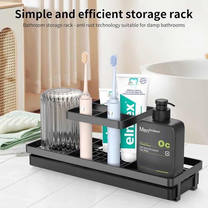 Bathroom Toothbrush Holder, 5 Slots, Carbon Steel, Toothbrush Holder, Electric Toothbrush and Toothpaste, Bathroom Accessories for Countertop, Shower, (White/Opulent Garden)
